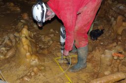 The stalagmite floor inside one of the structures of the Bruniquel Cave.