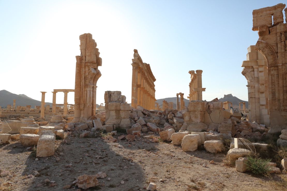 McCullin's photo of the triumphal arch at Palmyra, Syria, blown up by ISIS.