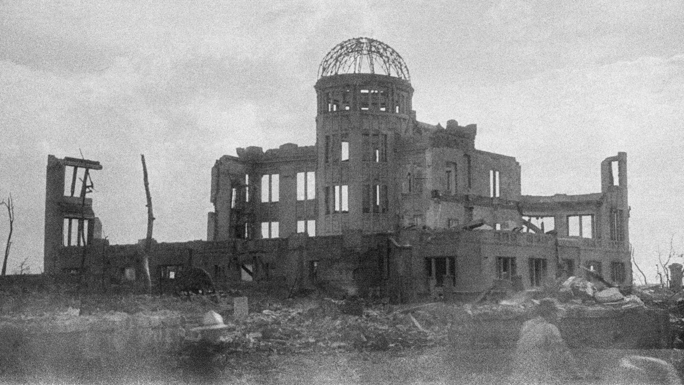 <strong>Then: </strong>The Hiroshima Prefectural Industrial Promotion Hall was destroyed by an atomic bomb in August 1945. The United States dropped the bomb on Hiroshima, Japan, during World War II, killing an estimated 70,000 people instantly.