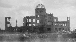 HIROSHIMA, JAPAN - AUGUST 10:  (MANDATORY PHOTO CREDIT HAJIME MIYATAKE/THE ASAHI SHIMBUN VIA GETTY IMAGES REQUIRED) Hiroshima Prefectural Industrial Promotion Hall is destroyed by the atomic bomb in August, 1945 in Hiroshima, Japan. The world's first atomic bomb was dropped on Hiroshima on August 6, 1945 by the United States at the end of World War II, killing an estimated 70,000 people instantly. Three days later another atomic bomb was dropped on Nagasaki. With the effects of radiation, many thousands more dying over the following years and the number of the victims are thought to be approximately 340,000 people.  (Photo by Hajime Miyatake/The Asahi Shimbun via Getty Images)