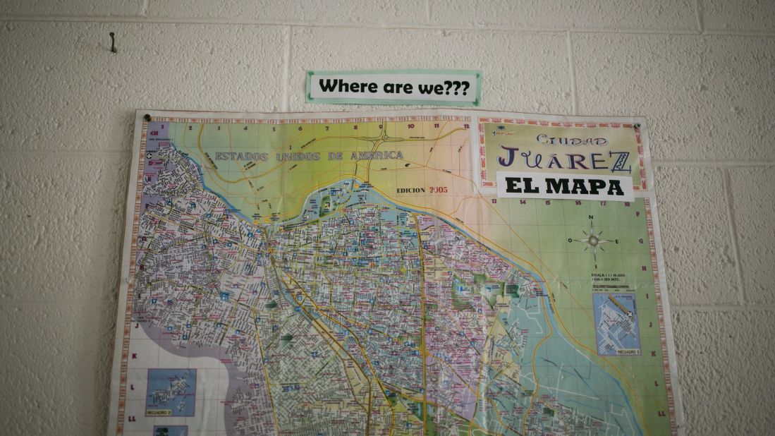 This map at Ysleta Lutheran Mission Human Care in El Paso aims to give visiting church groups a sense of the area's geography. Now it's helping Cubans who've just arrived learn where they are. In May, hundreds of them walked across the border daily after taking what officials described as humanitarian flights from Panama City, Panama, to Ciudad Juarez, Mexico. 