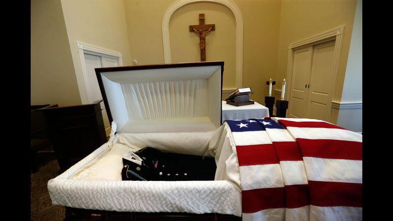 A uniform lies in the casket containing the remains of Army Pvt. Earl Joseph Keating on Monday, May 23. Keating's remains had finally returned to his native New Orleans after being discovered on the island of New Guinea, where he was killed during World War II in 1942.