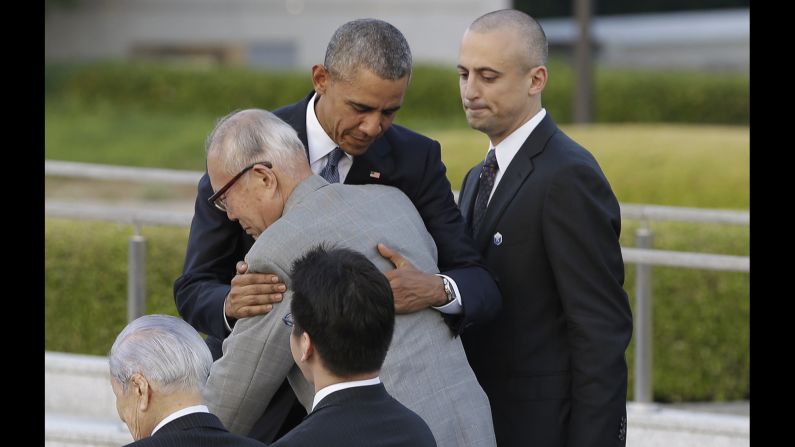 U.S. President Barack Obama hugs Shigeaki Mori, an atomic bomb survivor, during a ceremony Friday, May 27, at Hiroshima Peace Memorial Park in Hiroshima, Japan. Obama became <a href="http://www.cnn.com/2016/05/27/politics/obama-hiroshima-japan/index.html" target="_blank">the first sitting U.S. president to visit the site of the world's first atomic bomb attack.</a> Mori worked for four decades to gain official recognition of the 12 Americans killed in the bombing.