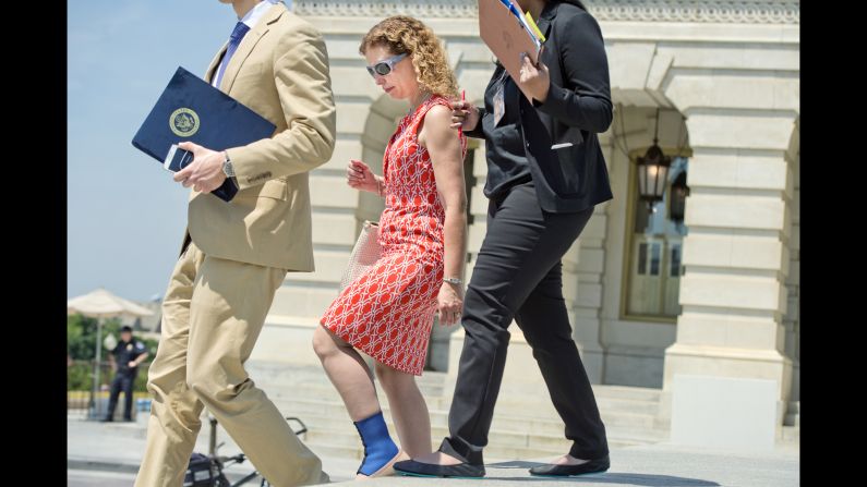 U.S. Rep. Debbie Wasserman Schultz, chairwoman of the Democratic National Committee, walks down the Capitol steps on Thursday, May 26. Wasserman Schultz <a href="http://www.cnn.com/2016/05/25/politics/debbie-wasserman-schultz-democrats-clinton-sanders/" target="_blank">is on increasingly thin ice </a>as she risks losing key support to stay in her job as DNC chairwoman.