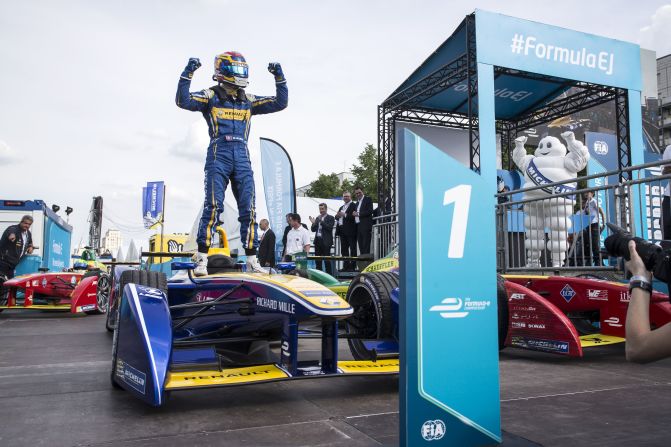 Buemi celebrates in the German capital -- but will he be celebrating again in London? We'll know after this weekend.