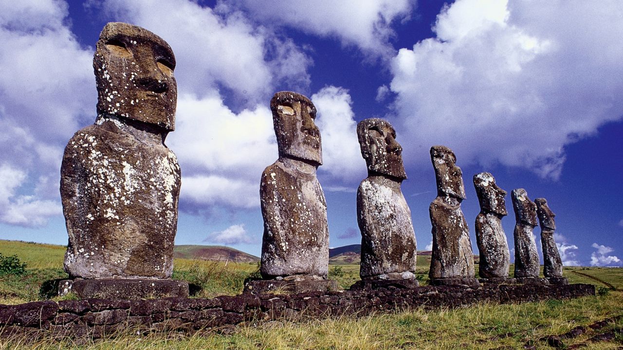 Easter Island, or Hanga Roa as it's called in the local indigenous language, is the most remote inhabited island on the planet. Carved from solid basalt between the 13th and 16th centuries, the group of more than 800 massive stone monuments known as moai that are scattered across the volcanic landscape are the legacy of a Polynesian society who settled here around 300 AD.