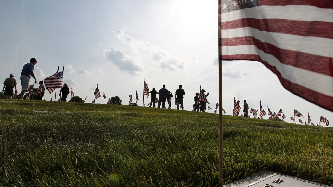 Thousands of flags were placed on veterans' graves at Brig. Gen. William C. Doyle Memorial Cemetery in Wrightstown, New Jersey, on Friday, May 27.