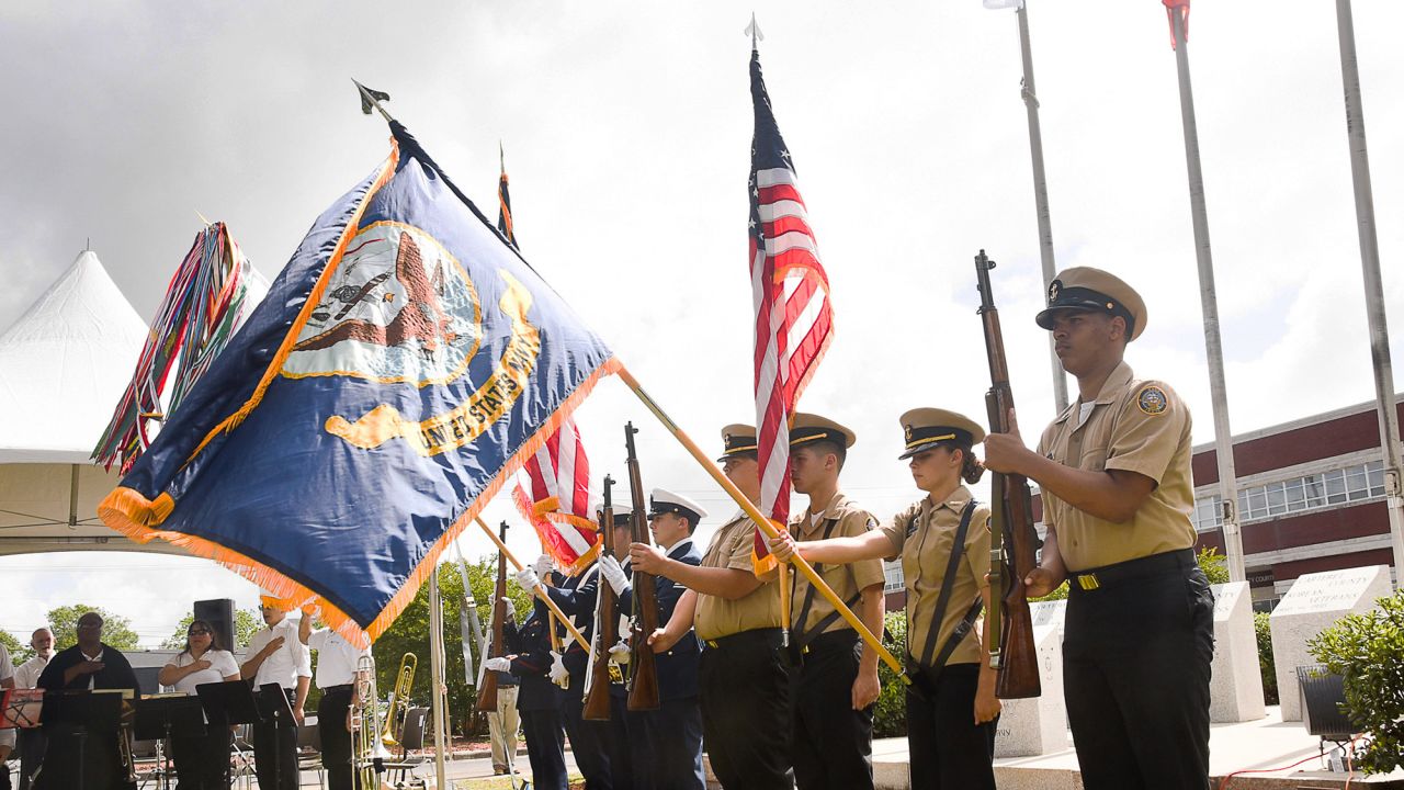 Service members present the colors May 28 during the Carteret County Memorial Day Service in Beaufort, North Carolina.