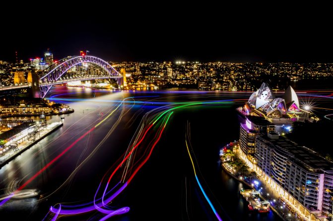 Circular Quay lights up during opening night on May 27.