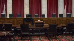 WASHINGTON, DC - FEBRUARY 15: In this handout from the the Supreme Court of the United States, U.S. Supreme Court Associate Justice Antonin Scalia's Bench Chair and the Bench in front of his seat draped in black after his death on February 15, 2016 in Washington, DC. Scalia died February 13, reportedly of natural causes, at a resort in Texas.  (Photograph by Franz Jantzen/Collection of the Supreme Court of the United States via Getty Images)