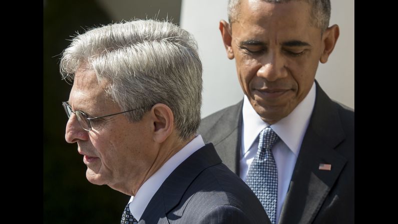<strong>Scalia's replacement: </strong>Obama joins his Supreme Court nominee, Merrick Garland, in the Rose Garden of the White House in March. But Republicans <a href="index.php?page=&url=http%3A%2F%2Fwww.cnn.com%2F2016%2F05%2F10%2Fpolitics%2Fmerrick-garland-supreme-court-senate-republicans%2F" target="_blank">have vowed to block</a> any replacement for Antonin Scalia until a new President takes office. 