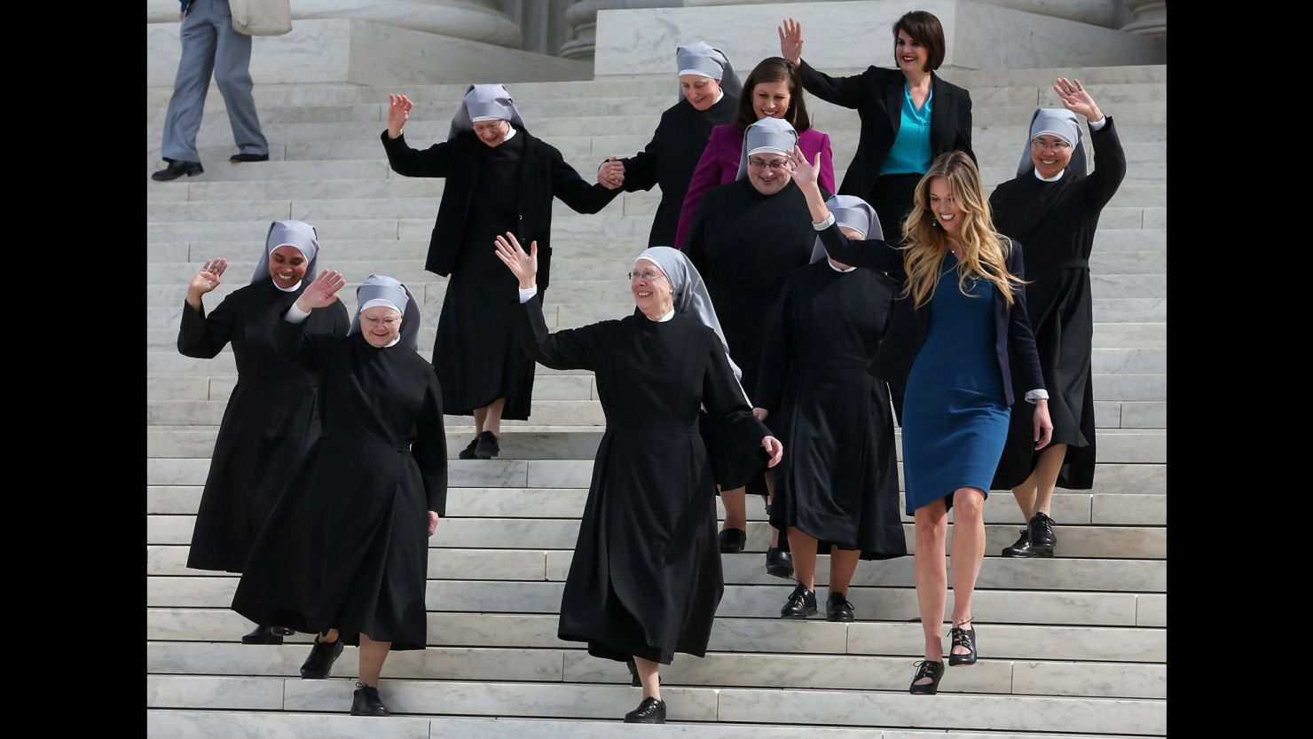 Mother Loraine Marie Maguire, (C), of the Little Sisters of the Poor, at the US Supreme Court on March 23, 2016 in Washington, DC. 