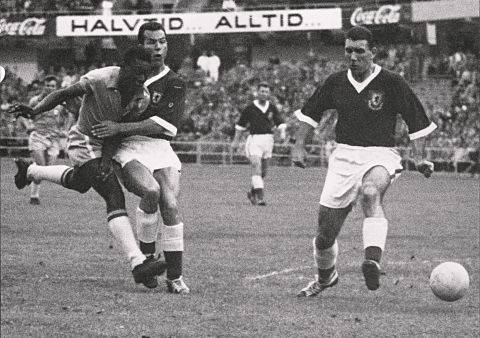 A 17-year-old Pele is pictured during the 1958 World Cup quarterfinals against Wales. The Brazilian also holds the world record for the youngest player to appear in and score in a World Cup final. 