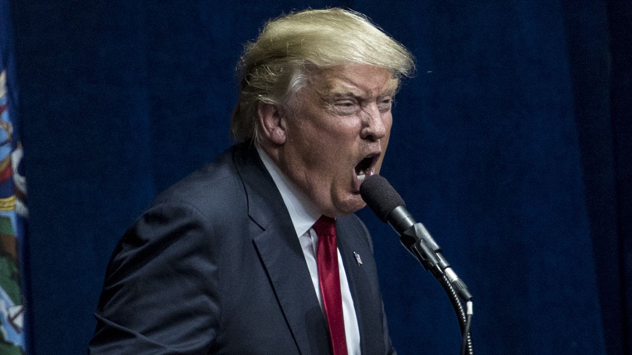 Donald Trump speaks at a campaign rally on April 6, 2016 in Bethpage, New York. 