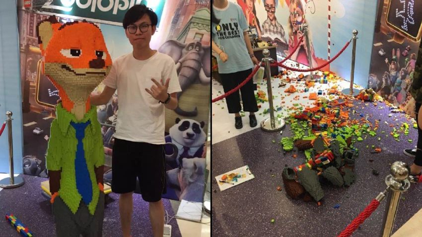 Kid destroys $10,000 LEGO sculpture designed by Chinese artist. 