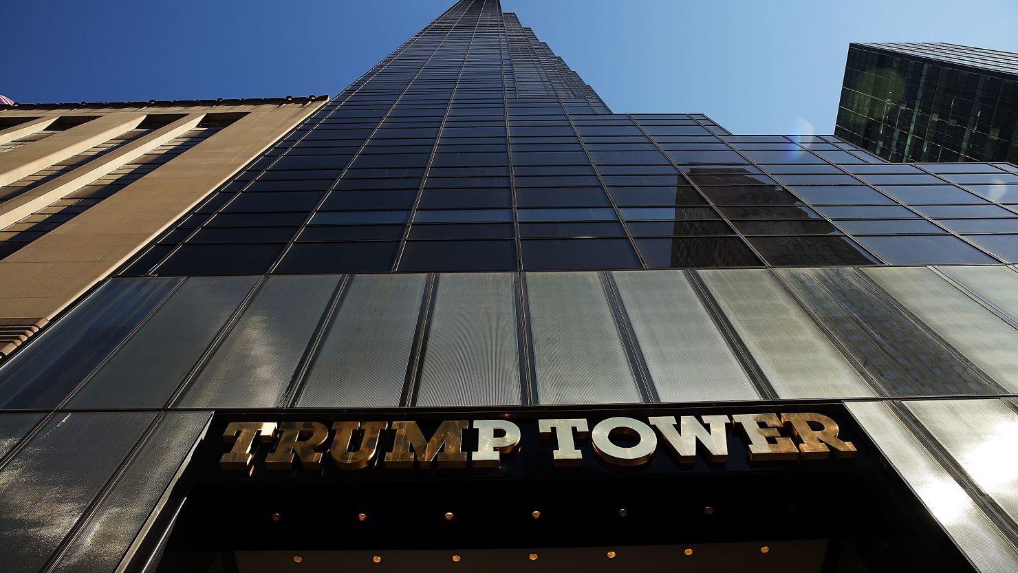 Trump Tower stands along 5th Avenue in Manhattan as police stand guard outside following an earlier protest against Republican presidential candidate Donald Trump in front of the building on March 12, 2016 in New York City. 