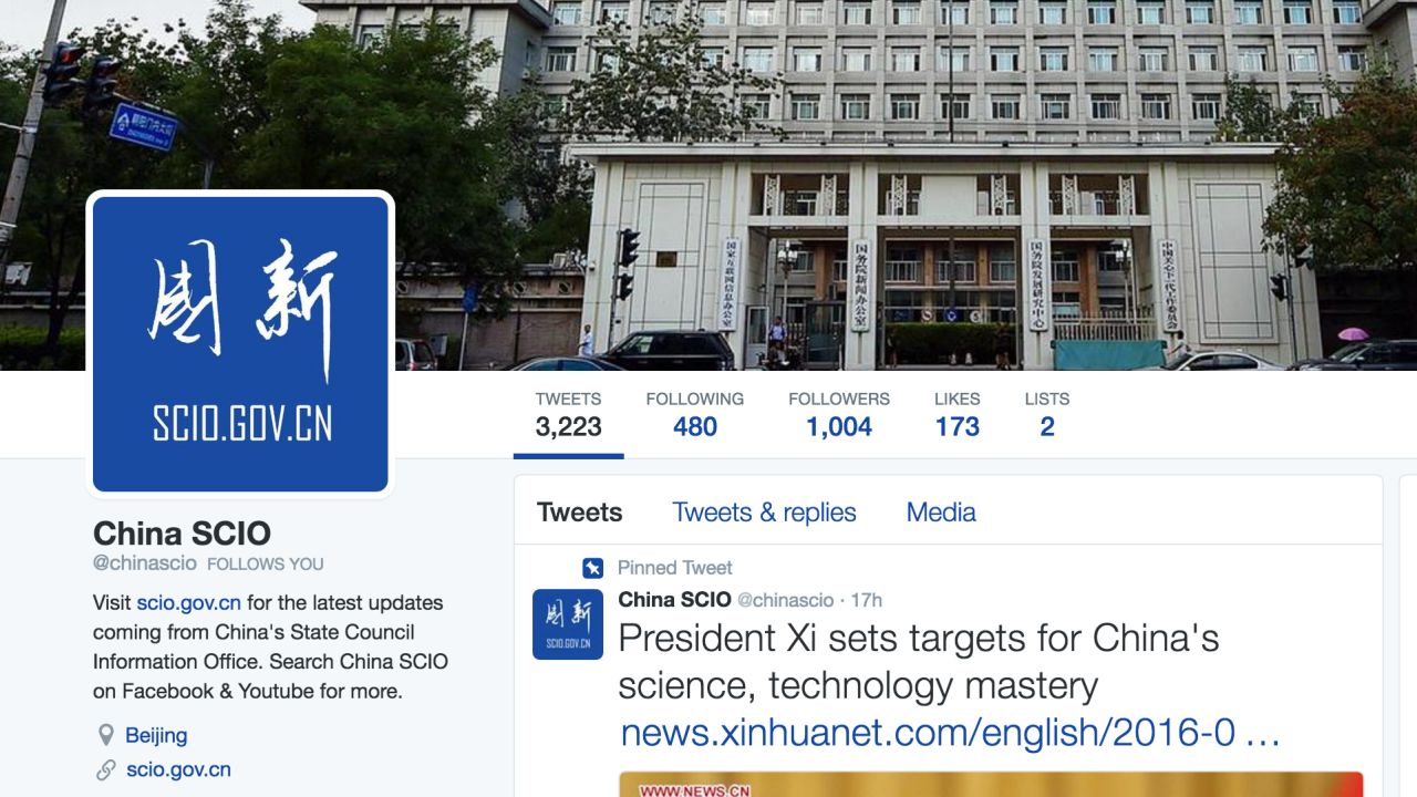 The Twitter account of China's State Council Information Office.