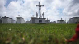PORT SULPHUR, LA - MAY 16, 2015: The cemetery outside Saint Patrick's Church stands in Plaquemines Parish on May 16, 2015 in Port Sulphur, Louisiana. The tenth anniversary of Hurricane Katrina, which killed at least 1836 and is considered the costliest natural disaster in U.S. history, is August 29. (Photo by Mario Tama/Getty Images)