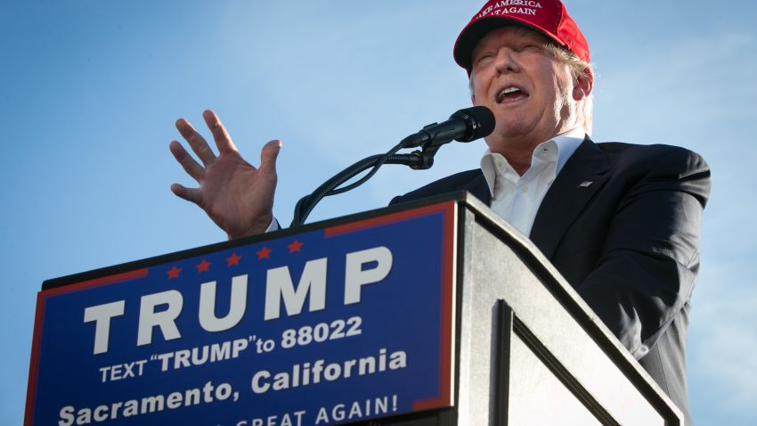 Republican Presidential candidate Donald Trump speaks at a campaign rally on June 1, 2016 in Sacramento, California.