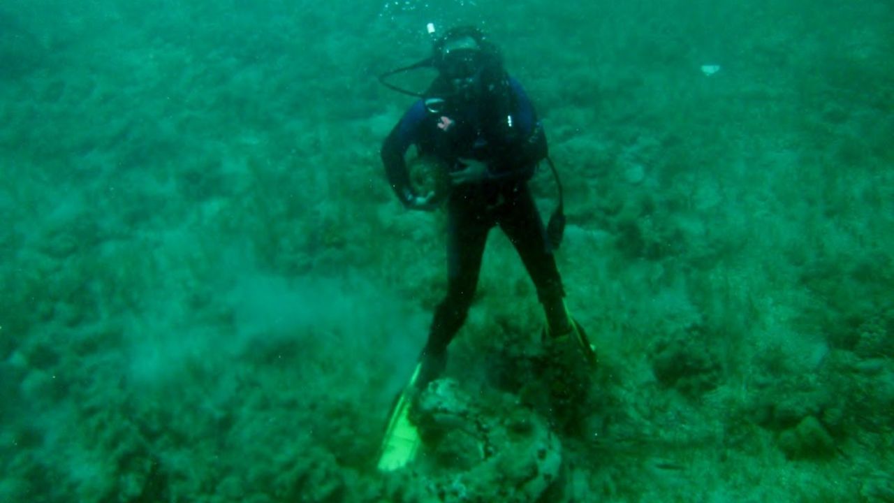 Research teams investigate the content and texture of the underwater formation.