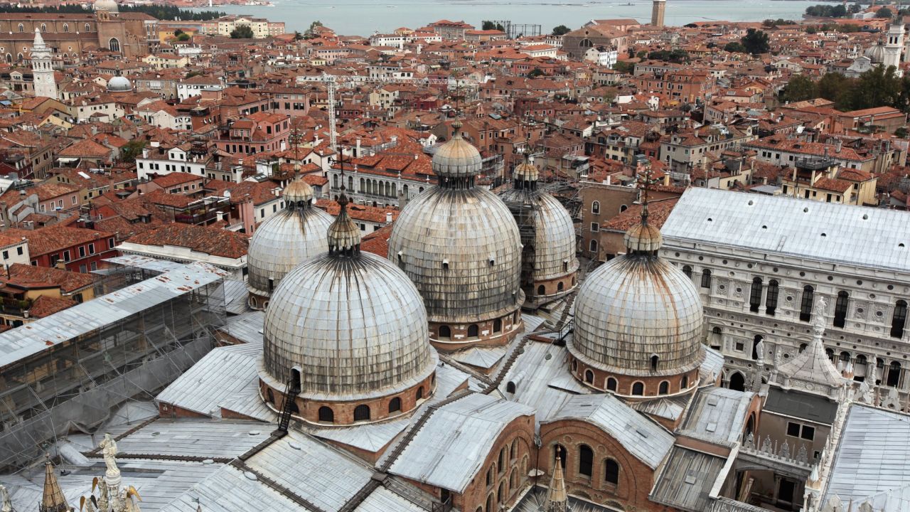 VENICE, ITALY - SEPTEMBER 05:  A general view of Doge's Palace from the Campinale in San Marco's Square during the 66th Venice Film Festival on September 5, 2009 in Venice, Italy. San Marco's Campanile is the bell tower of San Marco's Basilica in Venice, located in the square (piazza) of the same name.  (Photo by Dan Kitwood/Getty Images)