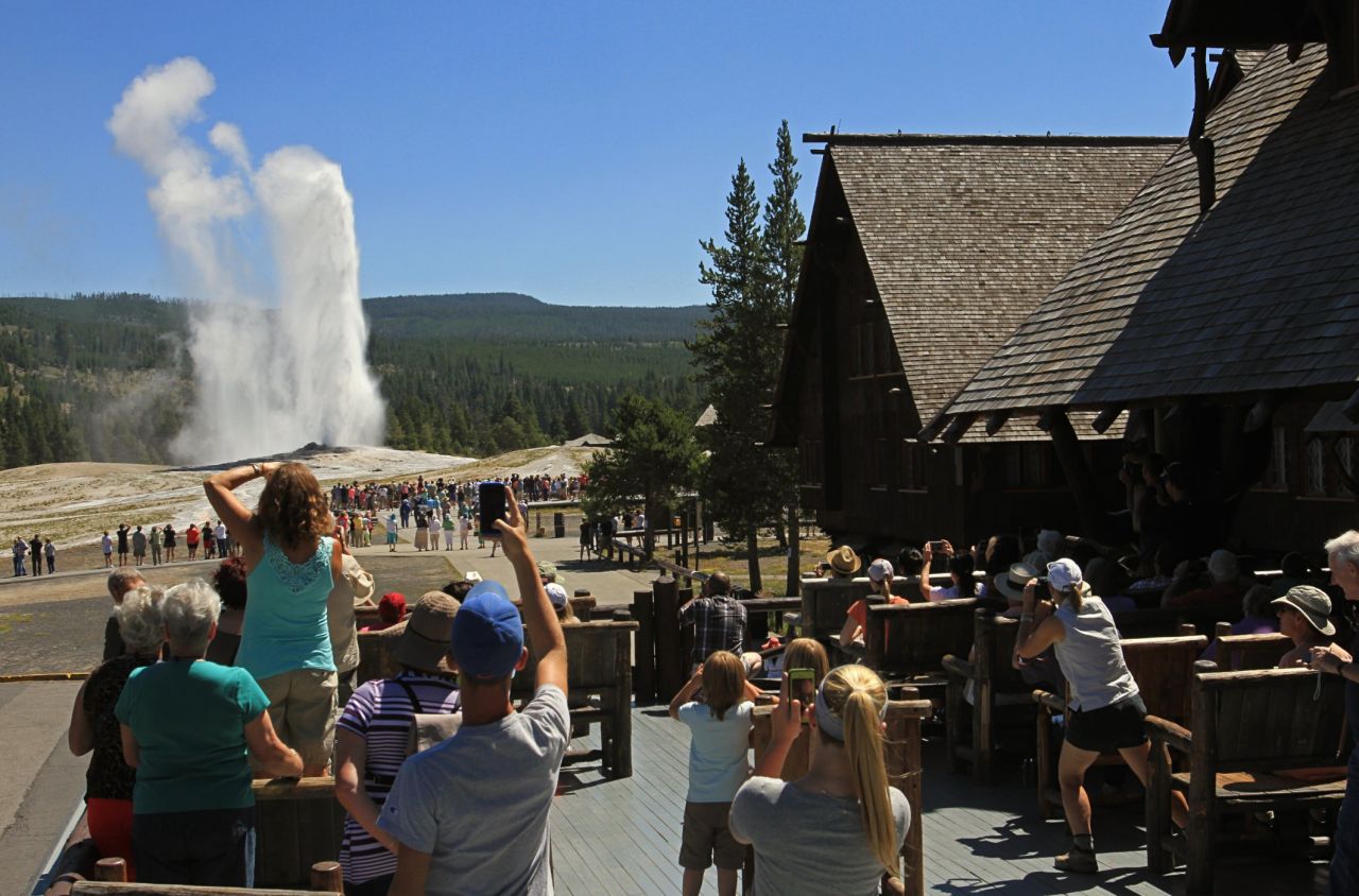 <strong>Old Faithful Inn, Wyoming:</strong> Built in 1904 with local logs and stone, Old Faithful Inn is near Old Faithful Geyser in Yellowstone National Park in Wyoming. 
