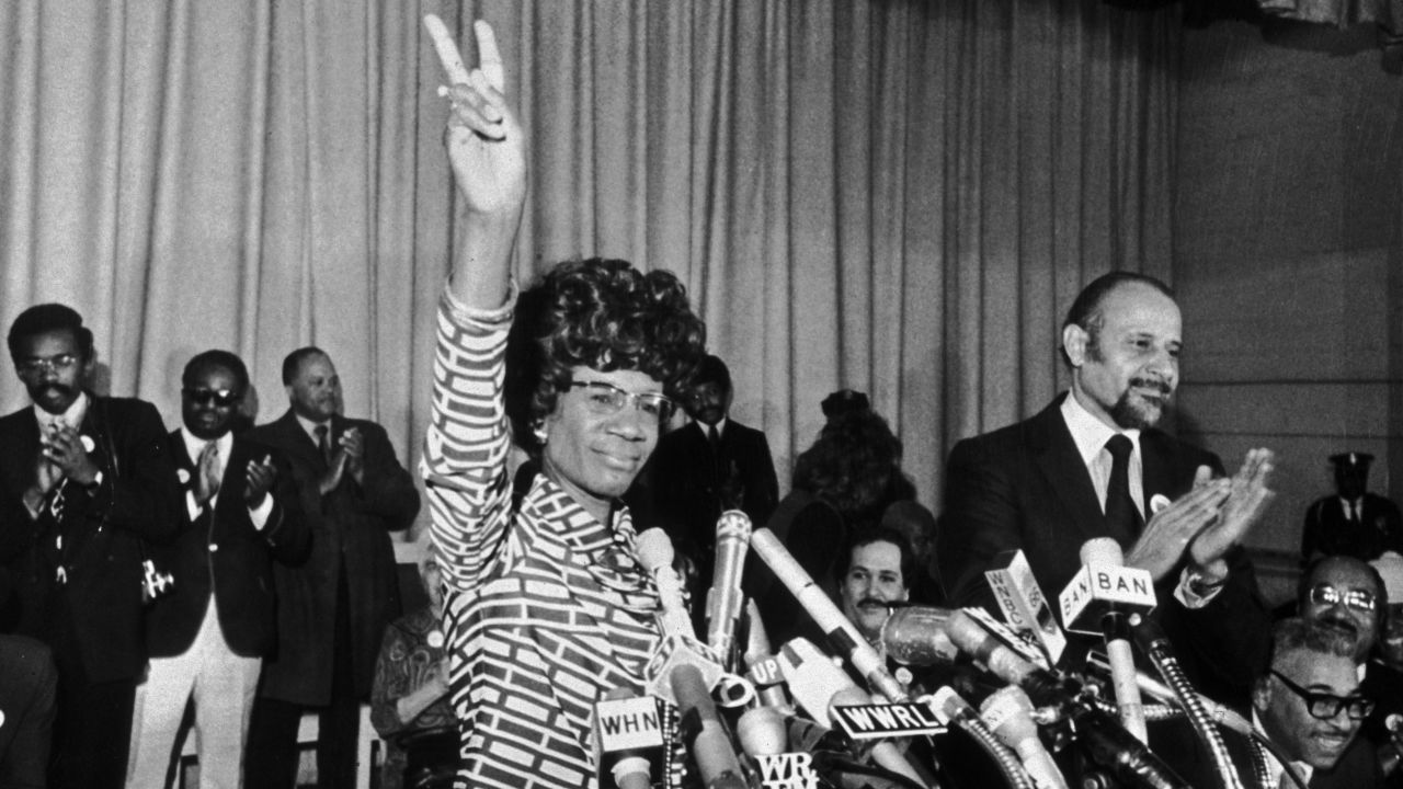 U.S. Rep. Shirley Chisholm announces her entry for Democratic nomination for the presidency in 1972 in Brooklyn, New York. Chisholm was the first African-American female candidate from a major party. 