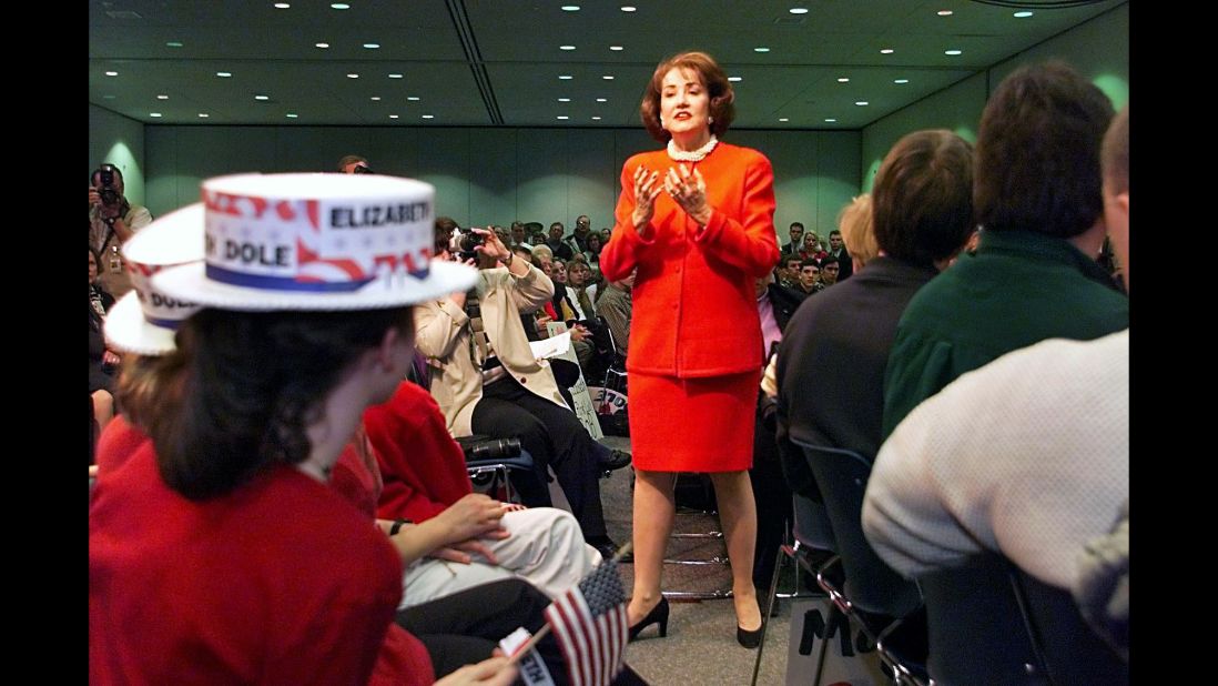 Elizabeth Dole unsuccessfully sought the GOP nomination for president in 2000. She is a former U.S. senator from North Carolina and served as U.S. secretary of  transportation under Ronald Reagan and secretary of labor under George H.W. Bush. She is the wife of former Sen. Bob Dole, the 1996 Republican nominee for president.