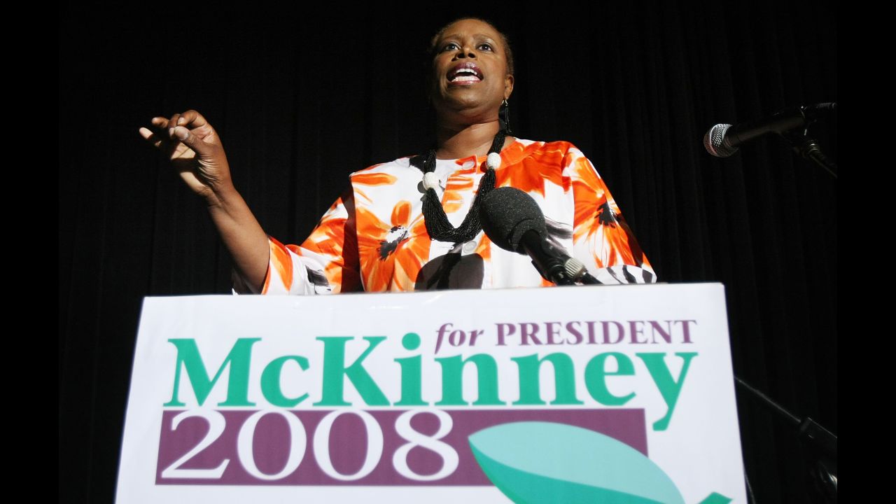 Cynthia McKinney was the Green Party presidential candidate in 2008. McKinney was a six-term Democratic congresswoman from Georgia before running for president.