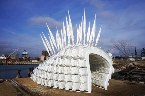 This futuristic structure is a cricket shelter. It provides food -- in the form of insects -- and emergency accommodation in times of crisis. 