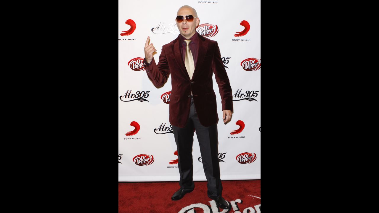 Singer Pitbull attends a Dr Pepper release party. He's also endorsed Pepsi and Sheets Energy Strips, a tongue strip that delivers 100mg of caffeine in each serving.