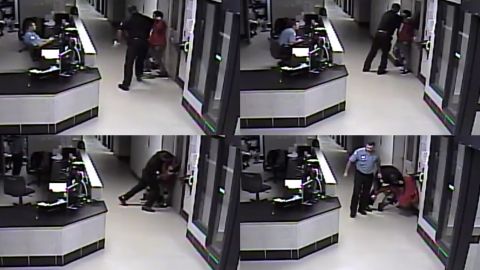 Screenshots from a video appear to show an officer grab Albert Payne's neck.