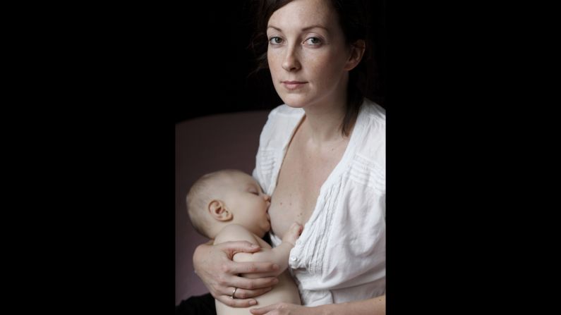 Amy breast-feeds her son Peter. Cesari's photos were taken in and around Bologna, Italy.