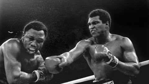 Muhammad Ali connects with a right during his "Thriller in Manila" bout against Joe Frazier.