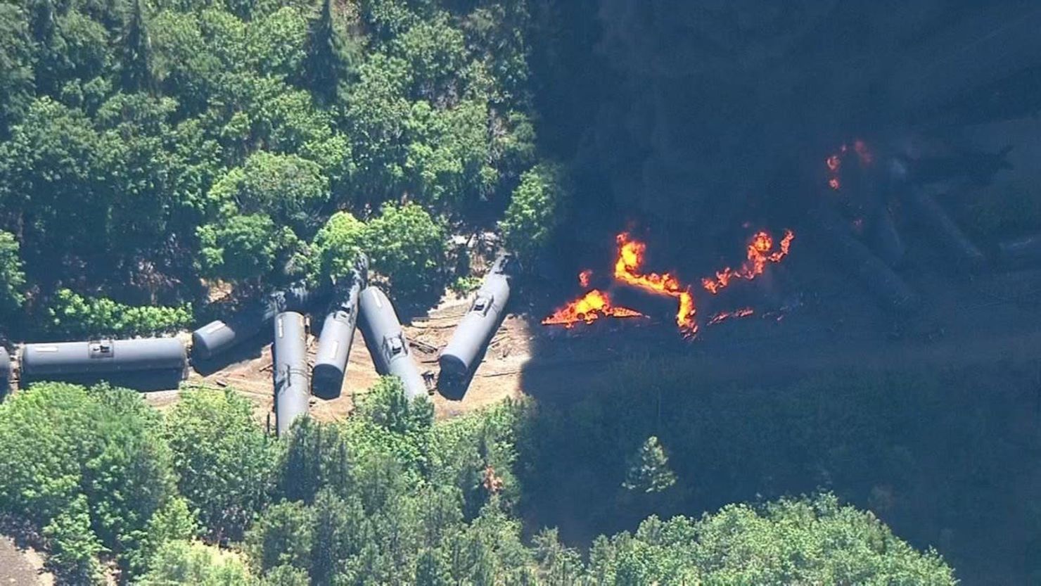 A train derailment in the Columbia River Gorge sent a massive column of black smoke into the sky Friday afternoon.