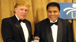 Muhammad Ali is honored March 14, 2001 and receives The UCP's Humanitarian Award from Donald Trump at the United Cerebral Palsey dinner at the New York Marriott Marquis Hotel in New York City.