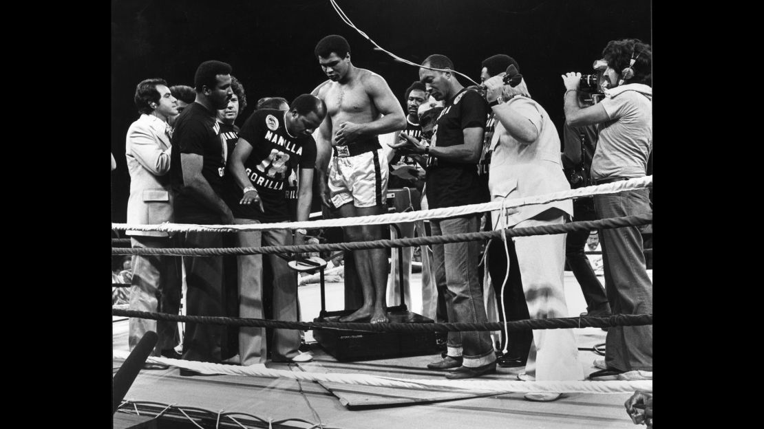 Ali weighs in for the "Thrilla in Manila," a 1975 fight against friend-turned-rival Joe Frazier.