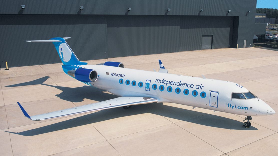 An Independence Air Bombardier CRJ on the tarmac at Washington's Dulles International Airport. 