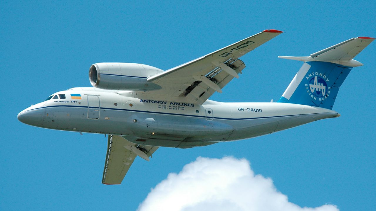 The Antonov An-74 and its predecessor, the An-72, are nicknamed Cheburashka because the engine configuration -- two jet engines mounted on top of the fuselage -- makes it look like a popular Soviet cartoon character of the same name.