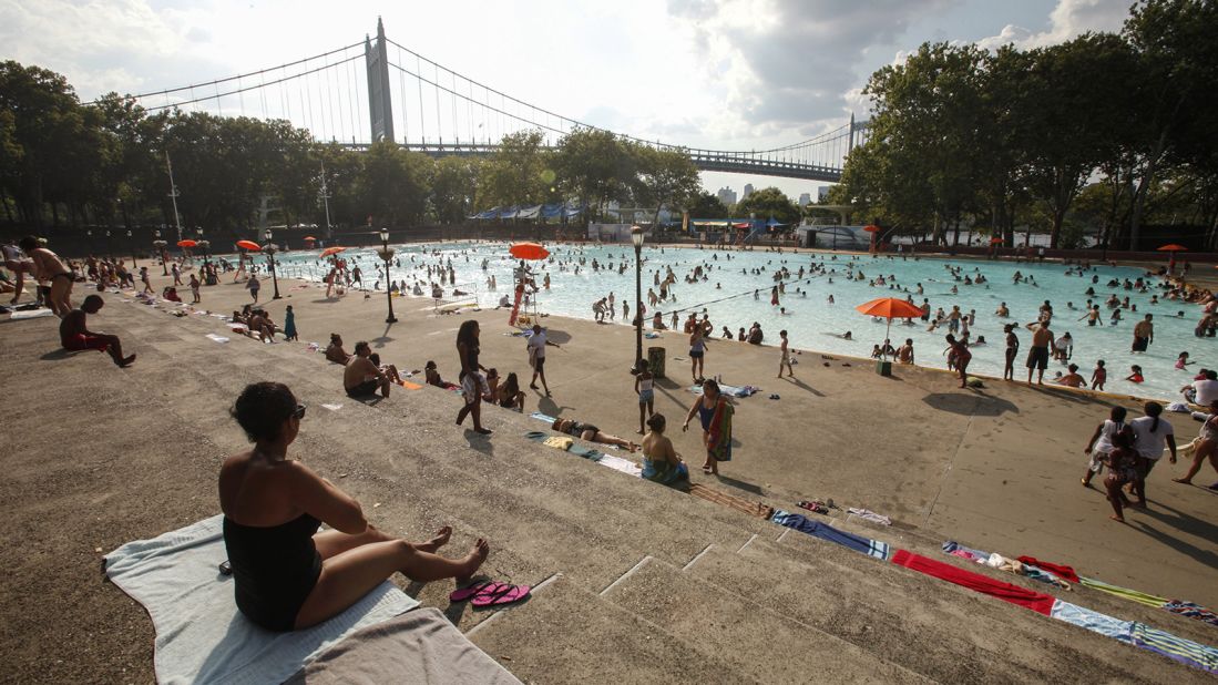 The vast 50-meter pool at Astoria Park is a popular cooling-off option in the heat of a New York summer.
