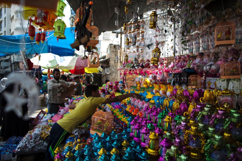 A vendor sells traditional lanterns in Gaza City on June 5.