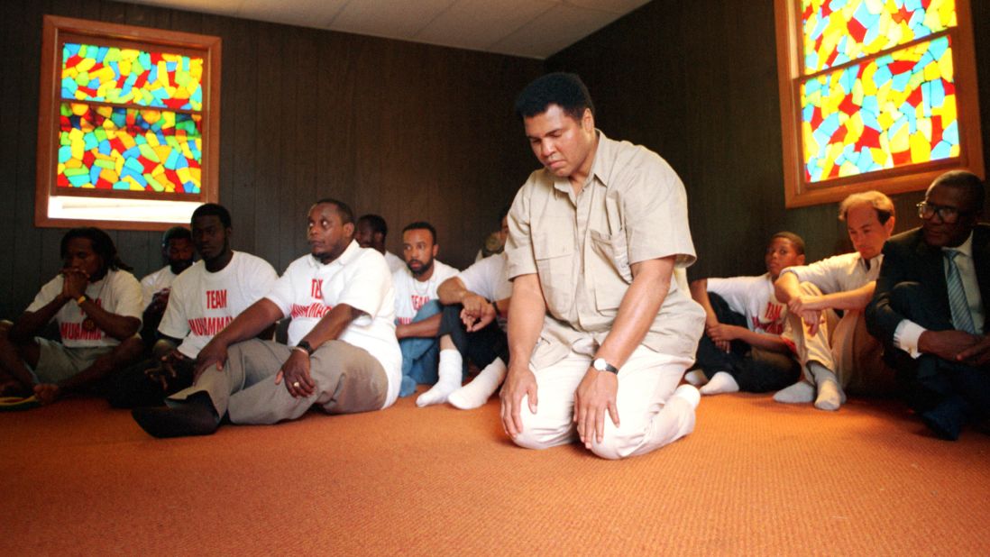 Muhammad Ali prays in a mosque at his former training camp in Deer Lake, Pennsylvaina, in June 1991. By 2005, Ali had embraced Sufism, a strand of Islam that emphasizes a personal connection with the divine.  