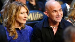 Andre Agassi with his wife and fellow multiple grand slam winner, Steffi Graf , at a boxing event in Las Vegas, Nevada last year.  (Photo: Al Bello/Getty Images)