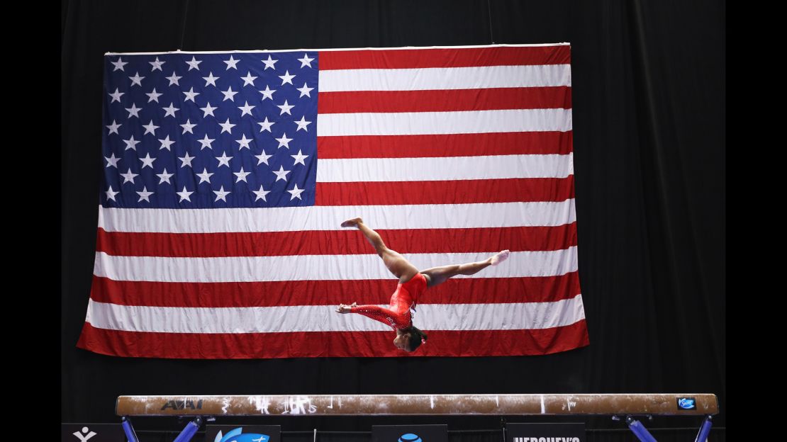 Simone Biles has won 14 world medals (10 gold, two silver, two bronze), the most for a U.S. female gymnast.