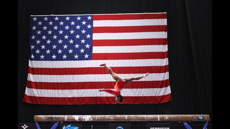 Simone Biles competes on the balance beam, an event she won Saturday, June 4, at the U.S. Classic in Hartford, Connecticut.