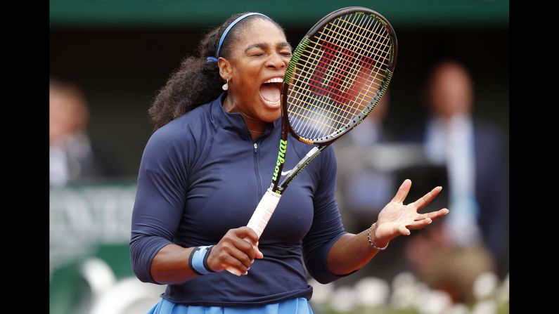 Serena Williams shouts during the <a href="index.php?page=&url=http%3A%2F%2Fwww.cnn.com%2F2016%2F06%2F04%2Ftennis%2Ffrench-open-serena-williams-muguruza-tennis%2Findex.html" target="_blank">French Open final</a> on Saturday, June 4. She was hoping to tie Steffi Graf's record of 22 Open Era majors, but she came up short against Garbine Muguruza.