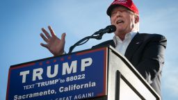 SACRAMENTO, CA - JUNE 01:  Republican Presidential candidate Donald Trump speaks at a campaign rally on June 1, 2016 in Sacramento, California. Trump is campaigning in California ahead of the states June 7th Republican primary. (Photo by Elijah Nouvelage/Getty Images)
