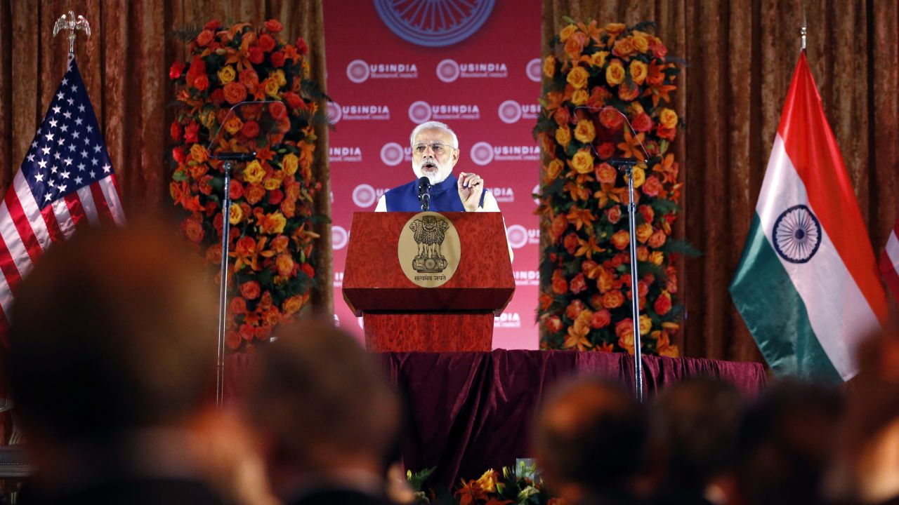 Modi speaks during a leadership summit for the U.S.-India Business Council on Tuesday, June 7. 