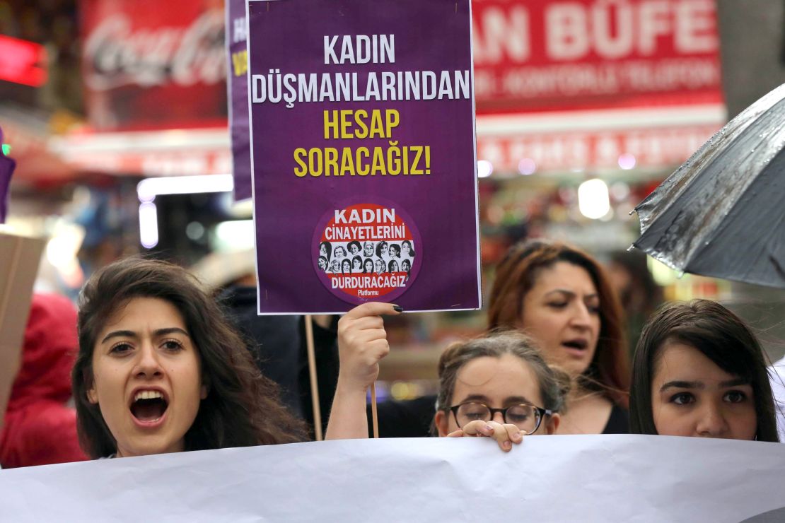 Women in Ankara protest  Erdogan's comments on womanhood this week.  