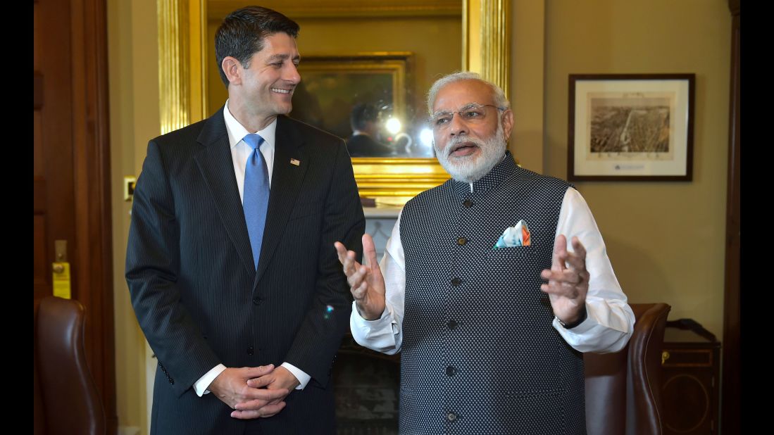 House Speaker Paul Ryan spends time with Modi during a meeting at the U.S. Capitol on June 8.